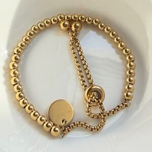 New Beaded Coin Charm Adjustable 18K Gold Plated Bracelet